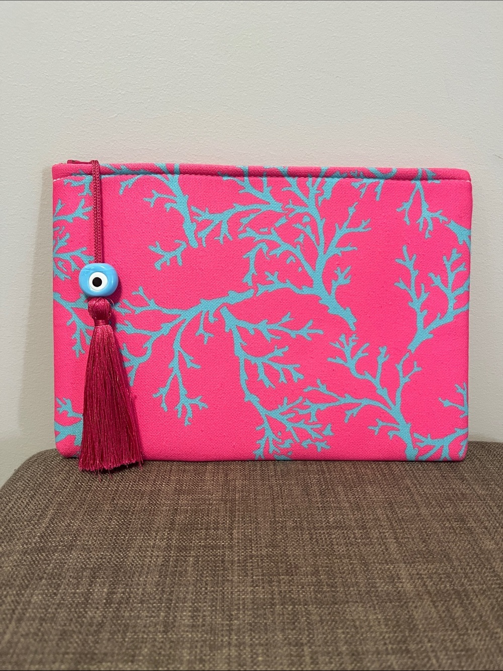 Wishclutch Pink Coral Print Tassel Clutch